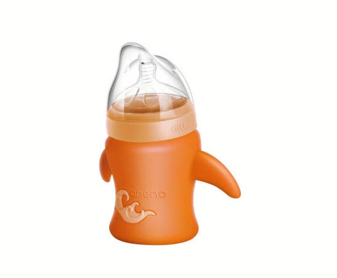 Glass Feeder Bottle with Curved Nipple Area – 240ml,8oz Anti-Colic Break-proof | Imported