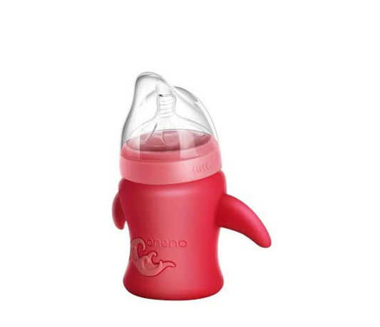 Glass Feeder Bottle with Curved Nipple Area – 240ml,8oz Anti-Colic Break-proof | Imported