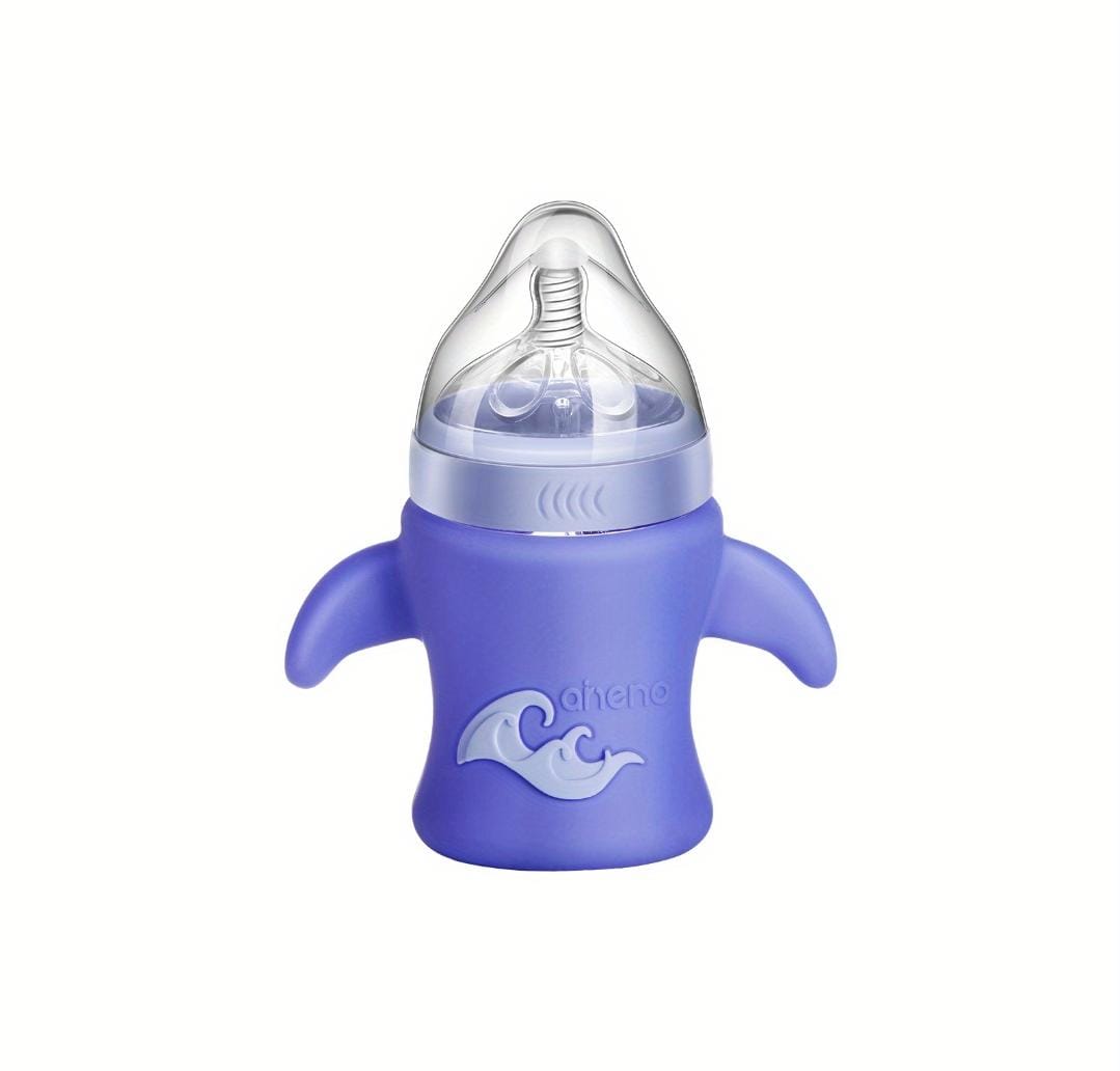 Glass Feeder Bottle with Curved Nipple Area – 240ml,8oz Anti-Colic Break-proof | Imported